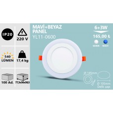 6+3W SIVA ALTI MAVİ+BEYAZ 3 FONK. LED PANEL
